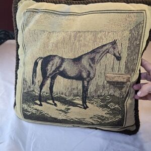 Vintage Equestrian Horse Tapestry Deco Throw Pillow 15x15 Double Sided